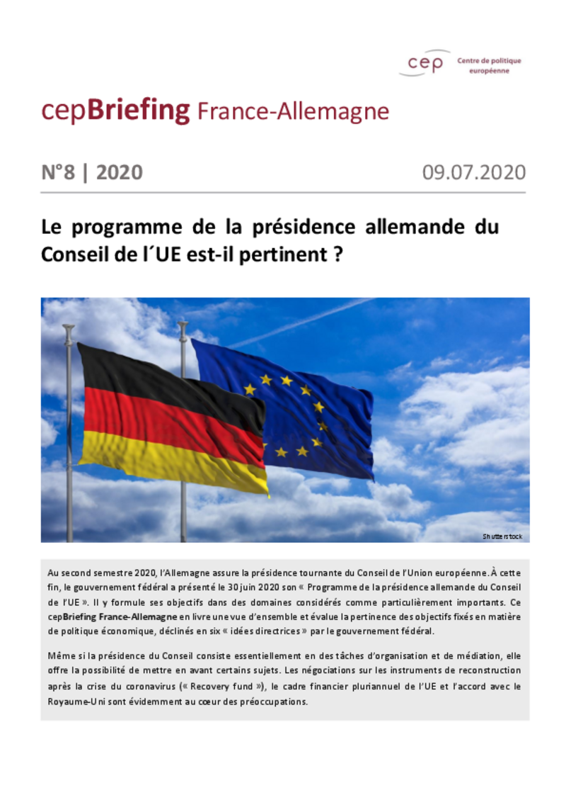 Le programme de la présidence allemande est-il pertinent ? cepBriefing France-Allemagne No. 8